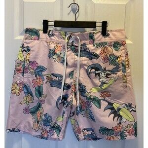 Batman L Mens Swim Trunks Pink Floral Hawaiian Surfboard Mesh Shorts